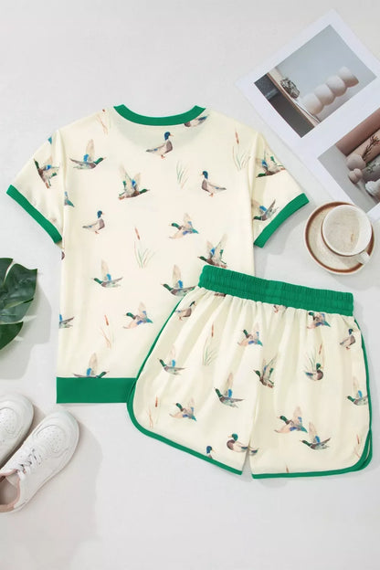 Mallard Printed Colorblock Trim Short Set