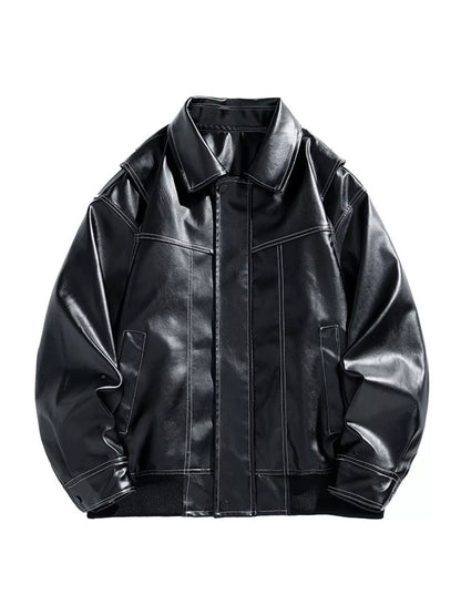 Men's Plus Size Zip Up Leather Jacket