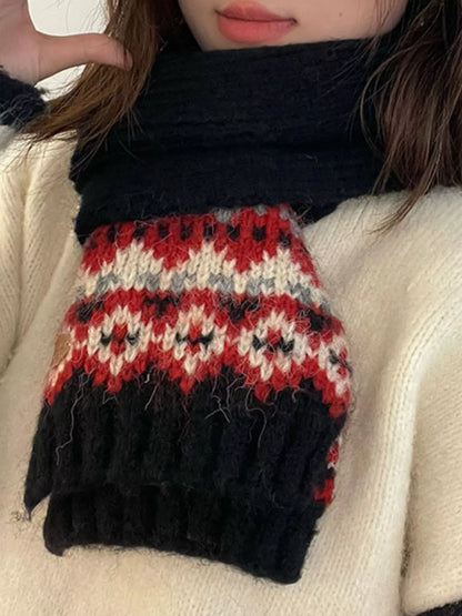 Nordic Pattern Knitted Winter Scarf