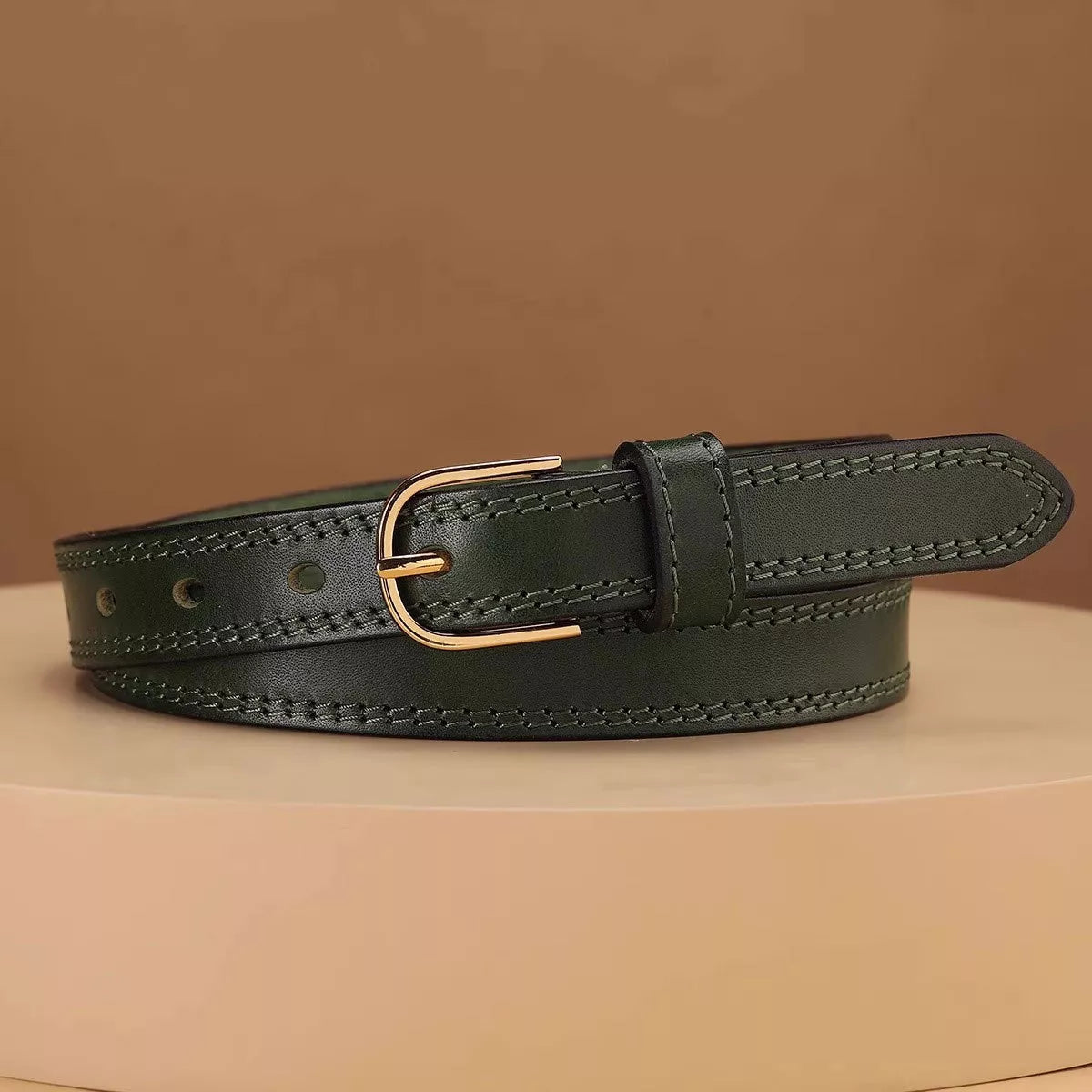 Classic Leather Belt with Golden Buckle