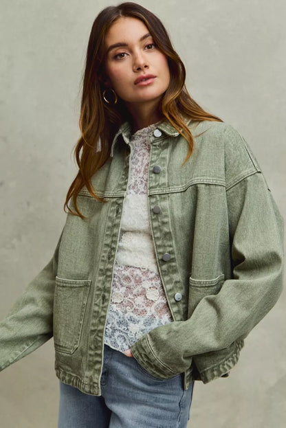 SO ME Vintage Washed Button Twill Shacket