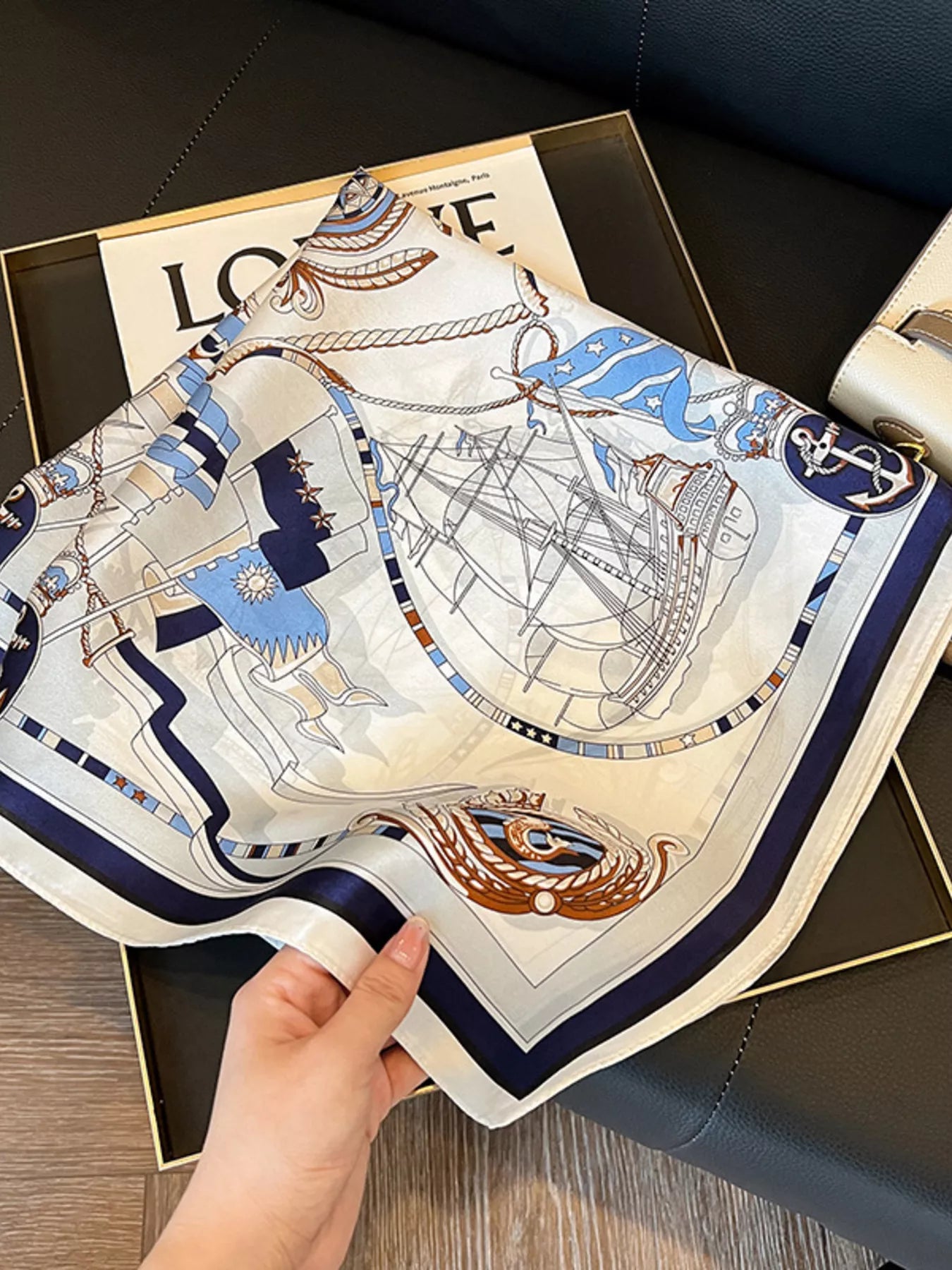 Nautical Print Silk Square Scarf