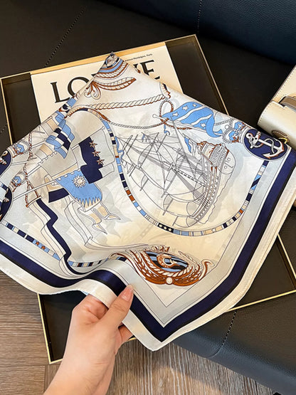 Nautical Print Silk Square Scarf