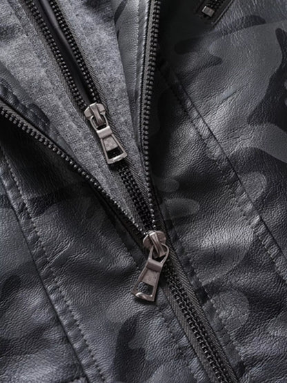 Men's Full Size Camouflage Hooded Faux Leather Jacket Plus Size