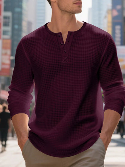 Men's Plus Size Casual Waffle Knit Henley T-Shirt