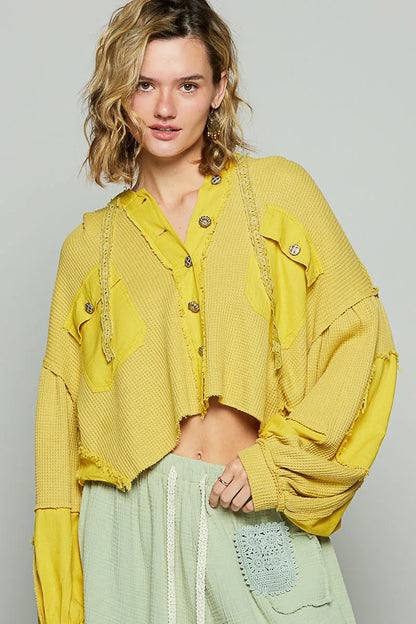 POL Raw Hem Cropped Hooded Jacket