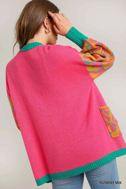 Umgee Animal Print Open Front Sweater Cardigan