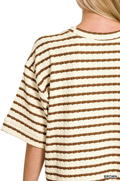 Zenana Striped Short Sleeve Tee & Shorts Set