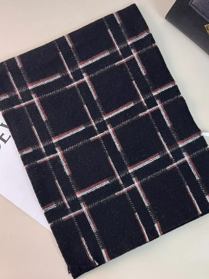 100% Wool Raw Hem Plaid Scarf