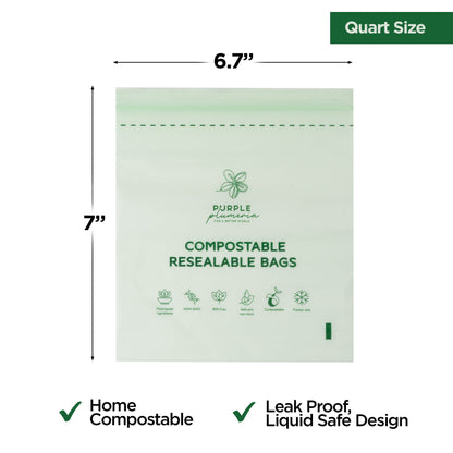 Compostable Resealable Bags. Eco-Friendly & Durable. Snack, Sandwich, Quart & Gallon Sizes
