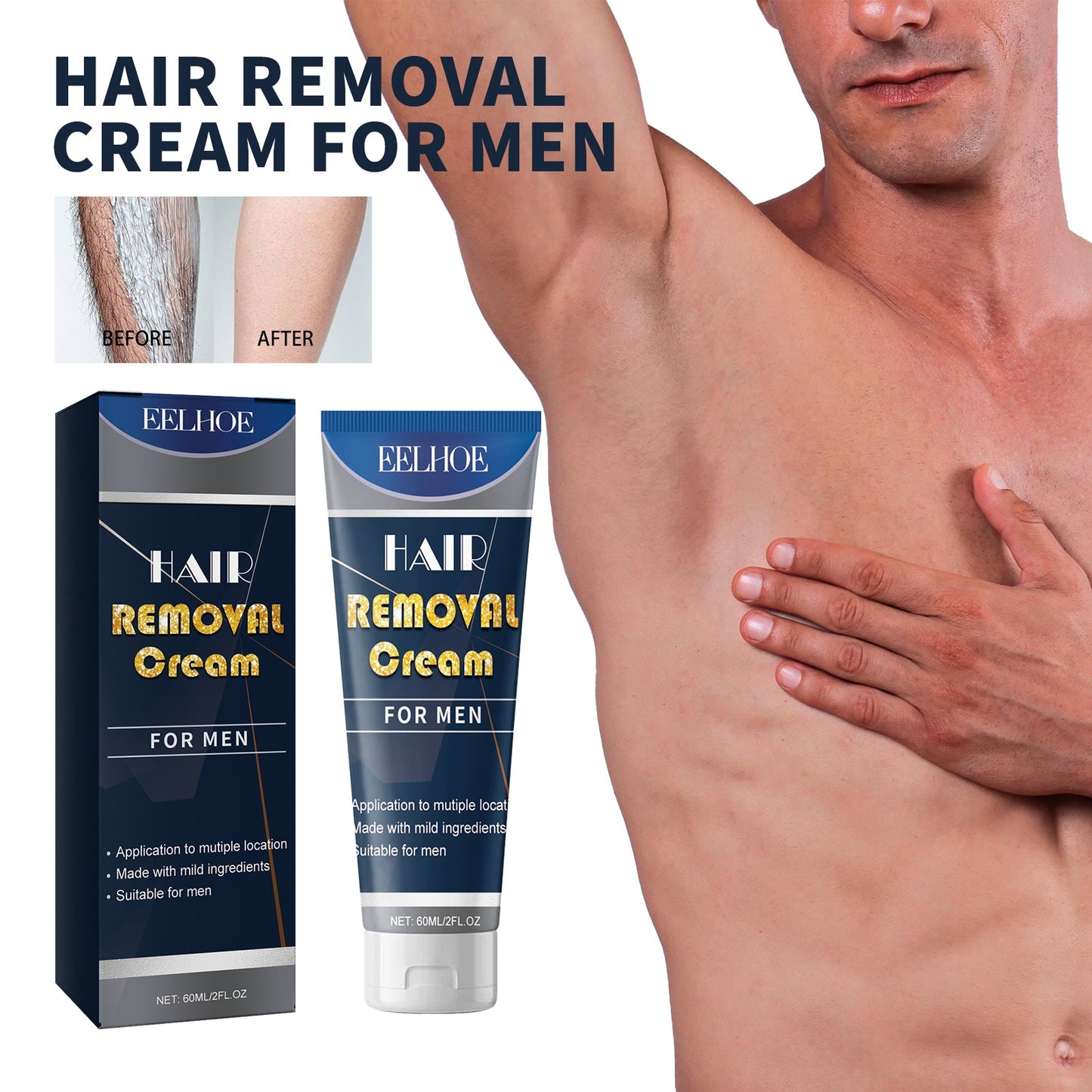 EELHOE Hair Removal Cream For Men, Underarm Hair Hands Hair Feet Hair Chest Hair Body Cleansing Mild Non-Irritating Hair Removal Cream