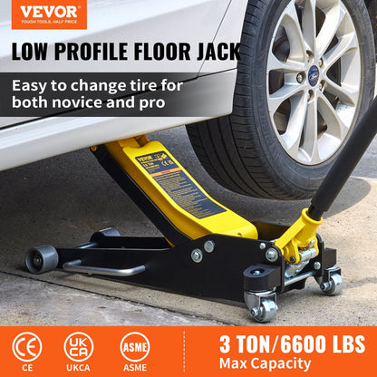 VEVOR 3 Ton Low Profile Aluminum Steel Racing Floor Jack DualPump Lift Car Auto