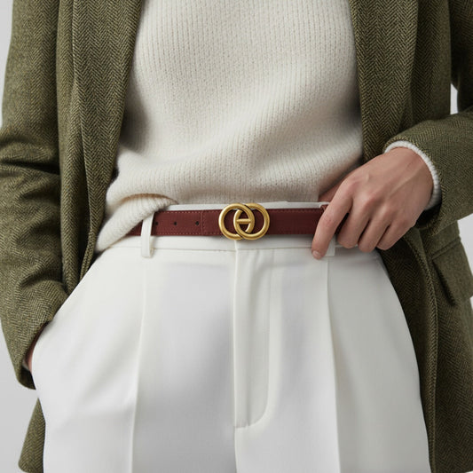 Golden Buckle Leather Belt