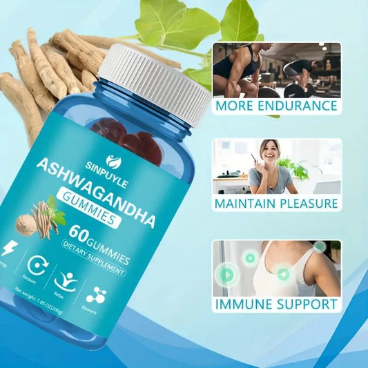 Ashwagandha Gummies 60 Count - Stress Relief, Energy Boost & Relax Support - Natural Adaptogen Supplement