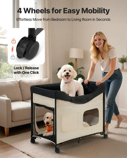 Elevated Lounge Pet Bed Foldable Bunk Dog Bed With Wheels & Side Bags L