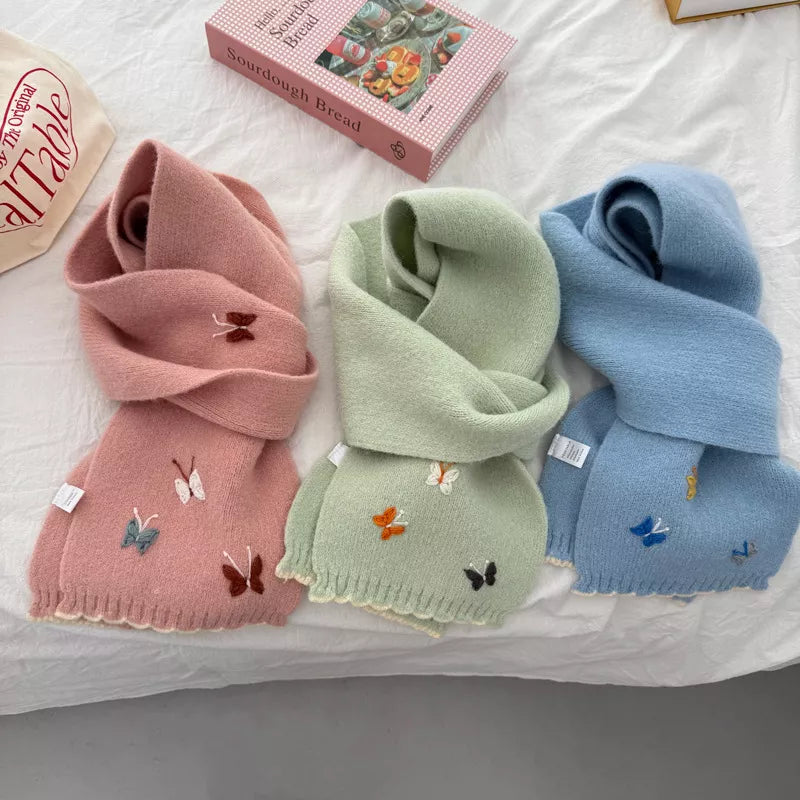 Butterfly Embroidered Knitted Scarf