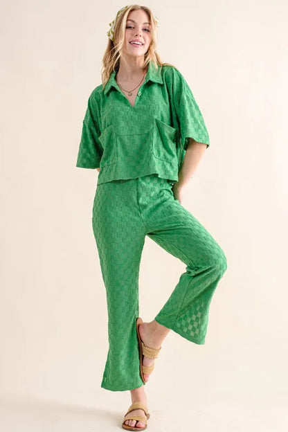 And The Why Brushed Texture Checker Board Pattern Casual Top