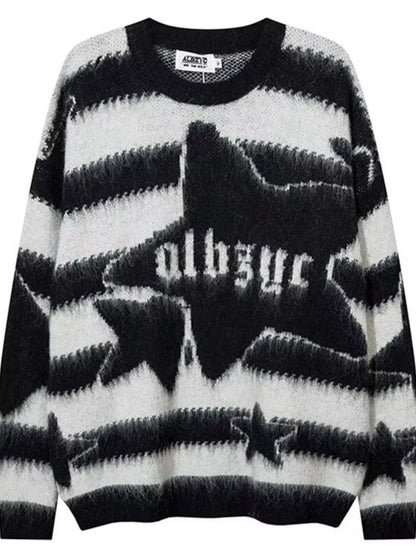Men's Star Pattern Striped Knit Sweater