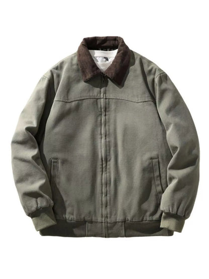 Men's Plus Size Corduroy Collar Zip-Up Jacket