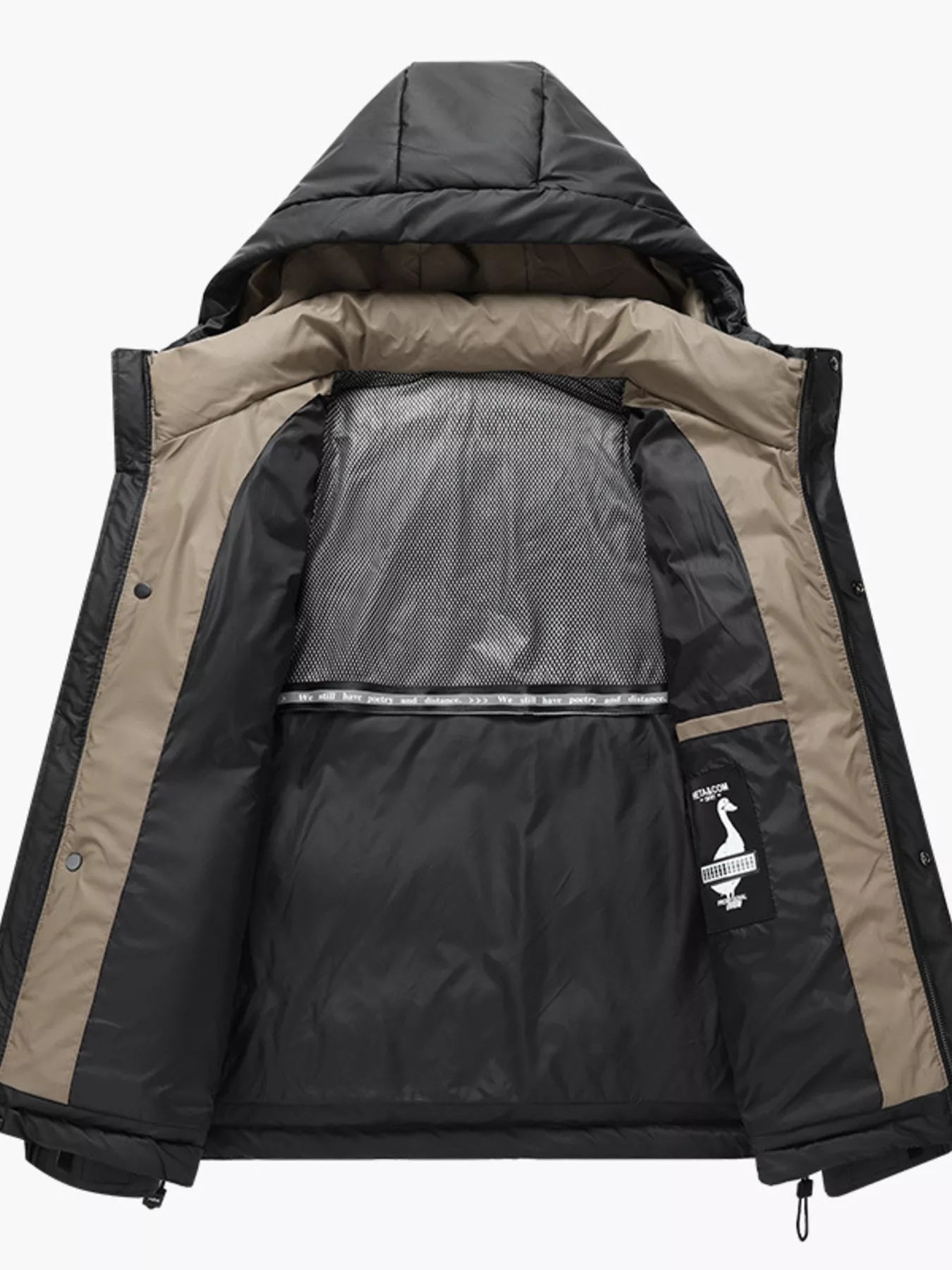 Men's Plus Size Hooded Puffer Jacket with Drawstring Hem