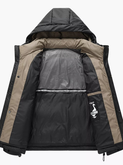 Men's Plus Size Hooded Puffer Jacket with Drawstring Hem