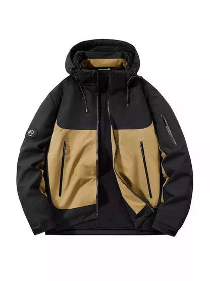 Men's Plus Size Hooded Color Block Windproof Jacket