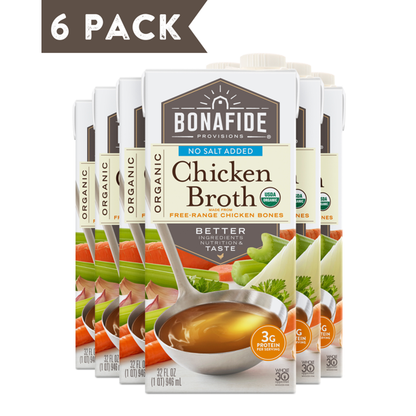 Bonafide Provisions No Salt Chicken Broth (Pack of 6 - 32 Fl Oz)