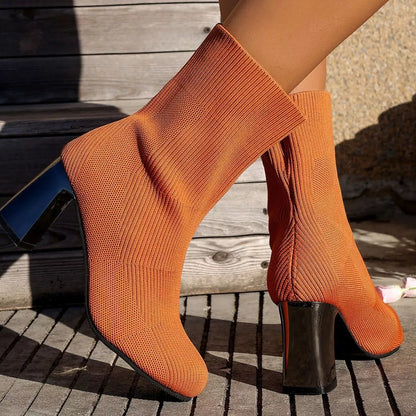Round Toe Block Heels Boots