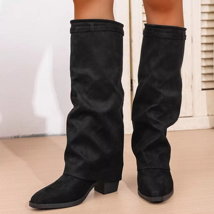 Point Toe Block Heels Boots