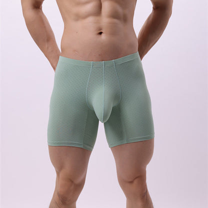 Mens Wide Sexy Sheer Chafe-resistant Solid-color Boxer Briefs
