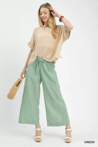 Umgee Linen Blend Striped Wide Leg Pants