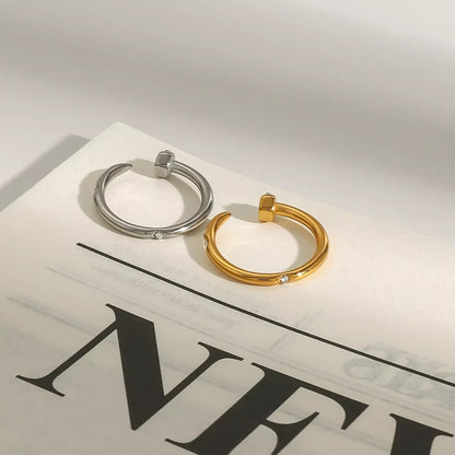 Stainless Steel Zircon Open Ring
