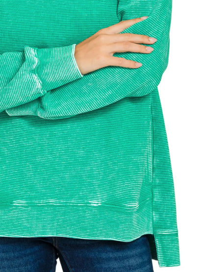 Zenana Full Size Acid Washed Double Ribbed Hi-low Sweatshirt Plus Size