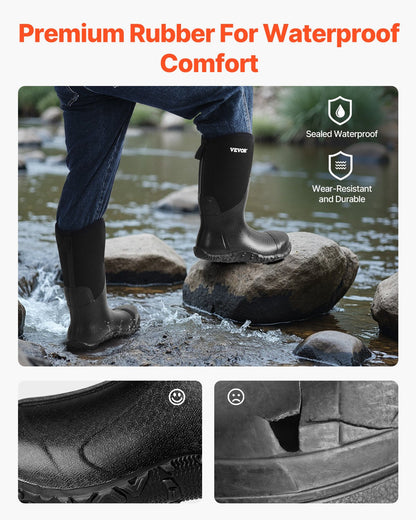 Men's Steel Toe Rubber Boots, Protective Footwear, Waterproof Rain Fishing Boots, Outdoor Non-Slip Work Shoes, Lightweight And Durable, For Manufacturing, Construction, Farming, Size 11 US