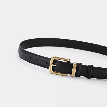 Classic Leather Belt with Golden Buckle