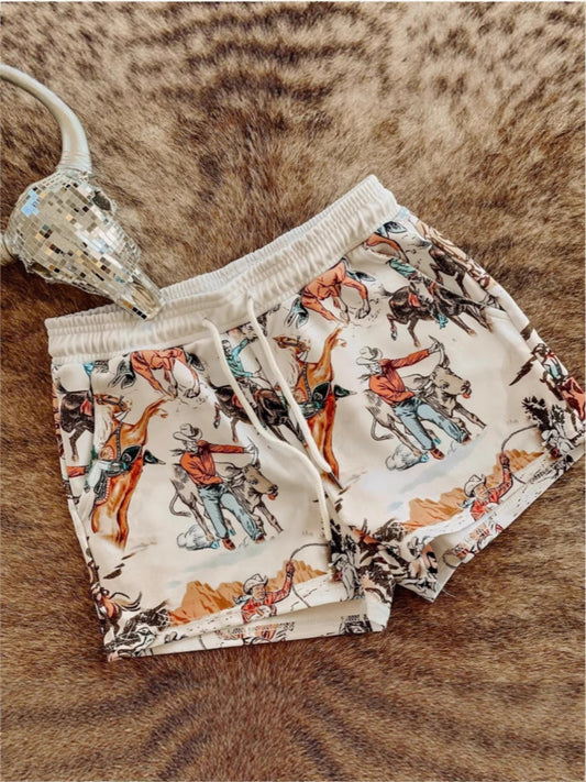 Wild West Rodeo Print Drawstring Shorts