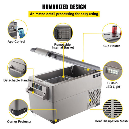 Portable Refrigerator 37 Quart(35 Liter),12 Volt Refrigerator App Control(-4℉~68℉), Car Refrigerator Dual Zone With 12/24v DC & 110-240v AC For Camping, Travel, Fishing, Outdoor Or Home Use
