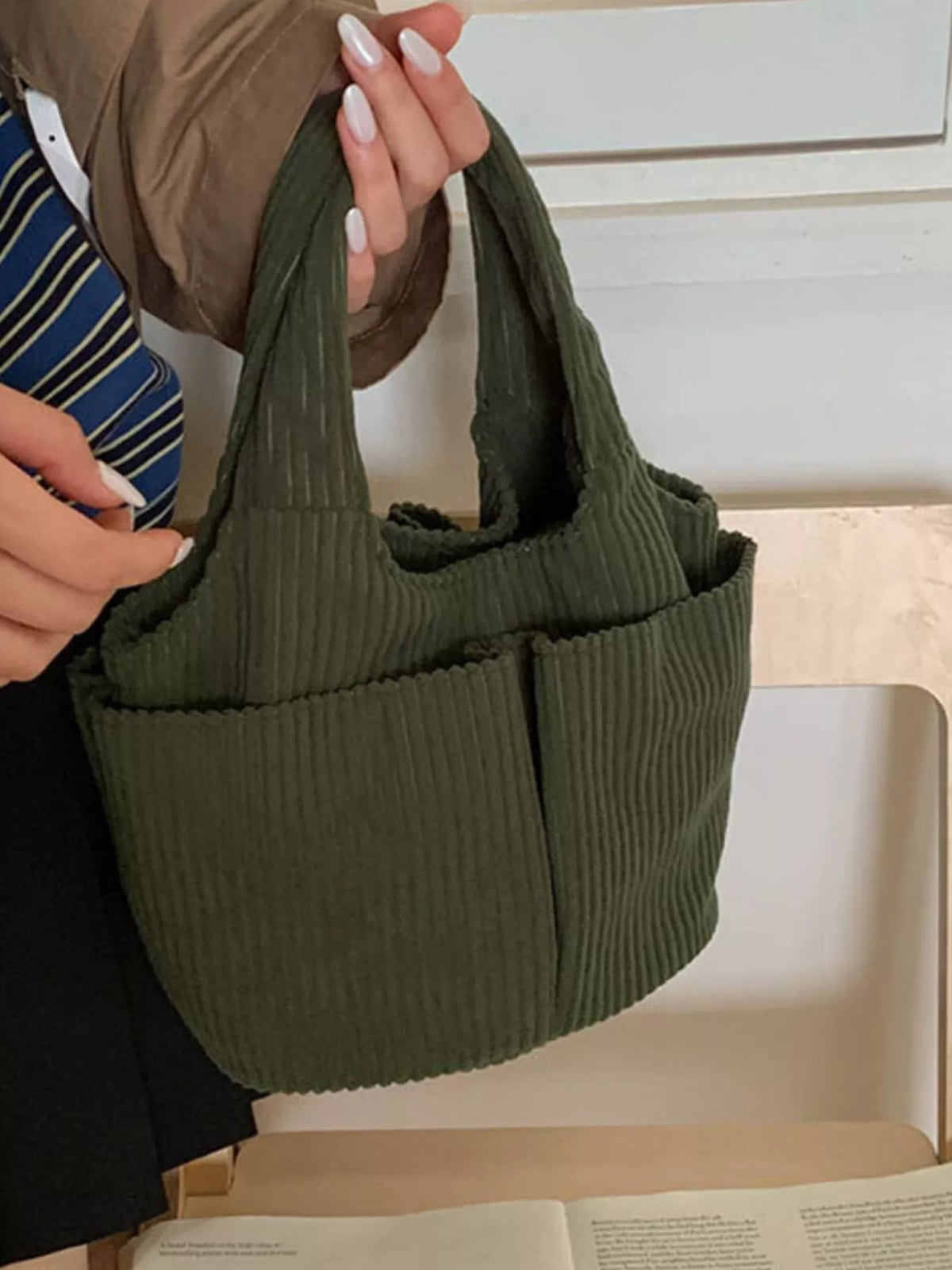 Corduroy Solid Color Handbag