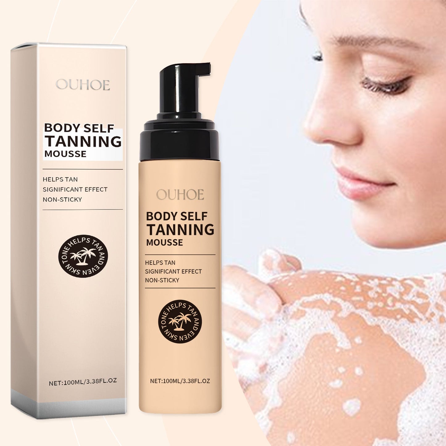 OUHOE Black Body Mousse Summer Tanning Bronzer Moisturizes And Equalizes Skin Tone With A Dark Mousse
