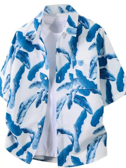 Men's Plus Size Tropical Print Short Sleeve Casual Shirt