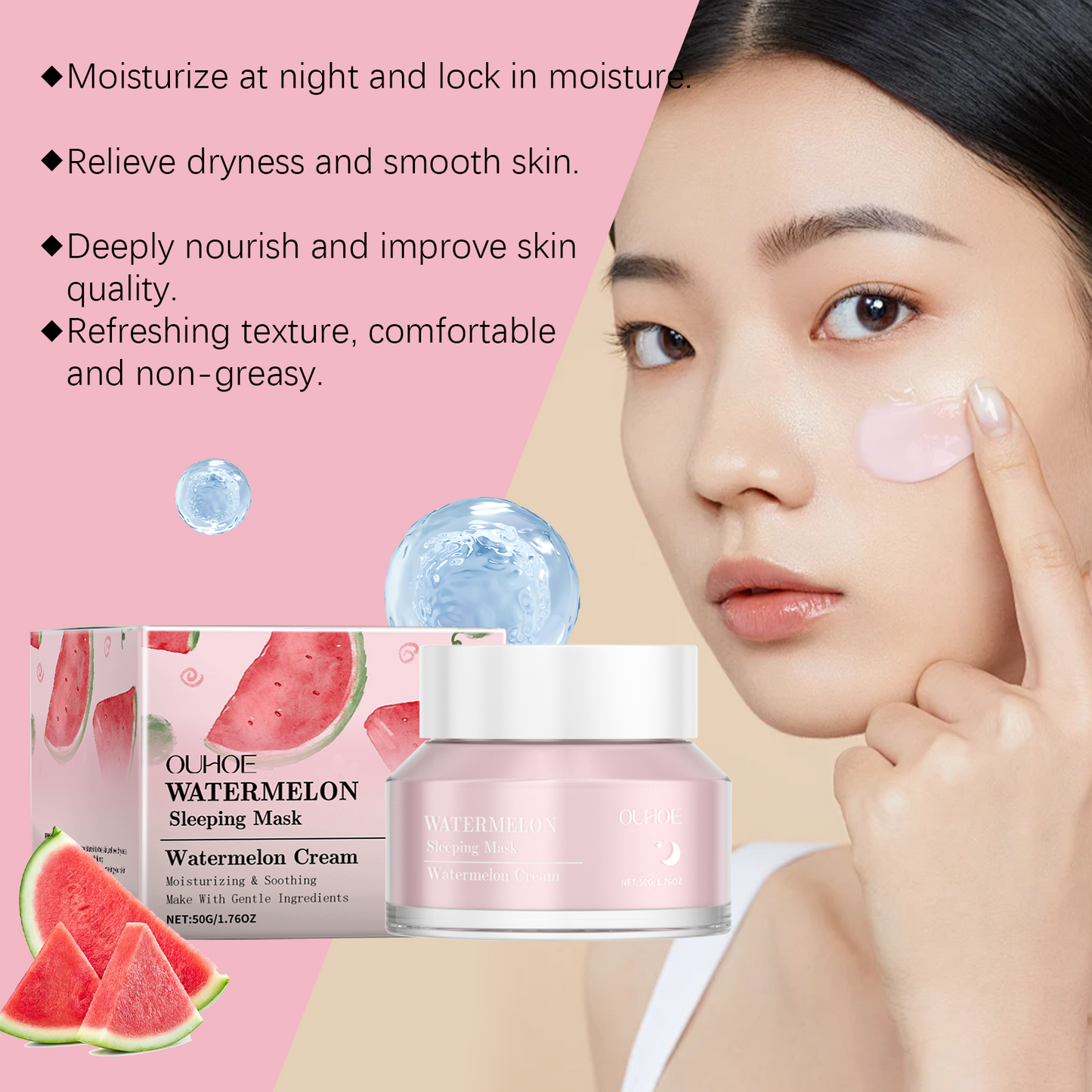 OUHOE Watermelon Sleeping Mask, Hydrates, Moisturizes, Brightens And Deeply Cleanses Pores