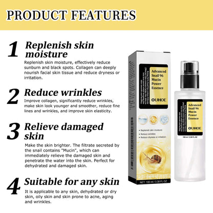 OUHOE Snail 96 Collagen Power Essence, Repair Skin Barrier Moisturizing And Fading Dark Spots Snail Essence