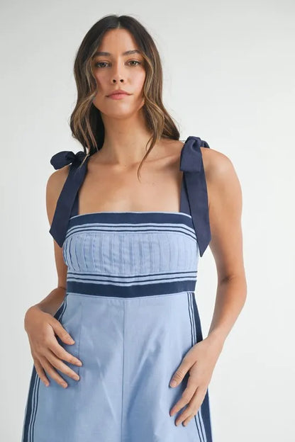 MABLE Linen Mix Chevron Sail Shoulder Strap Jumpsuit