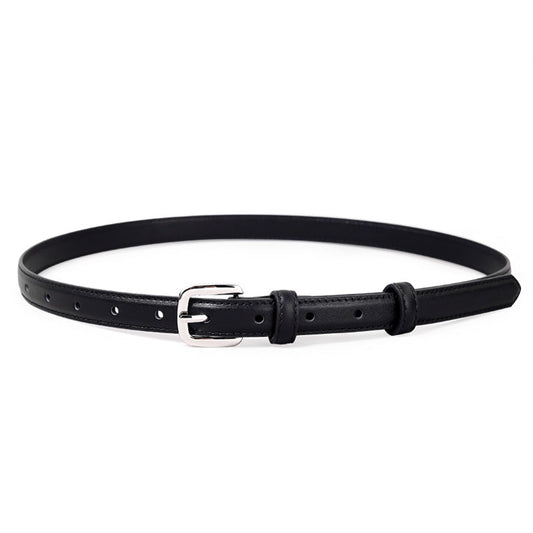 Classic Leather Skinny Belt with Silver Buckle