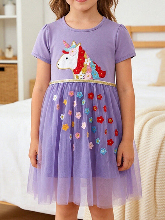 Children's Unicorn Embroidered Tulle Dress
