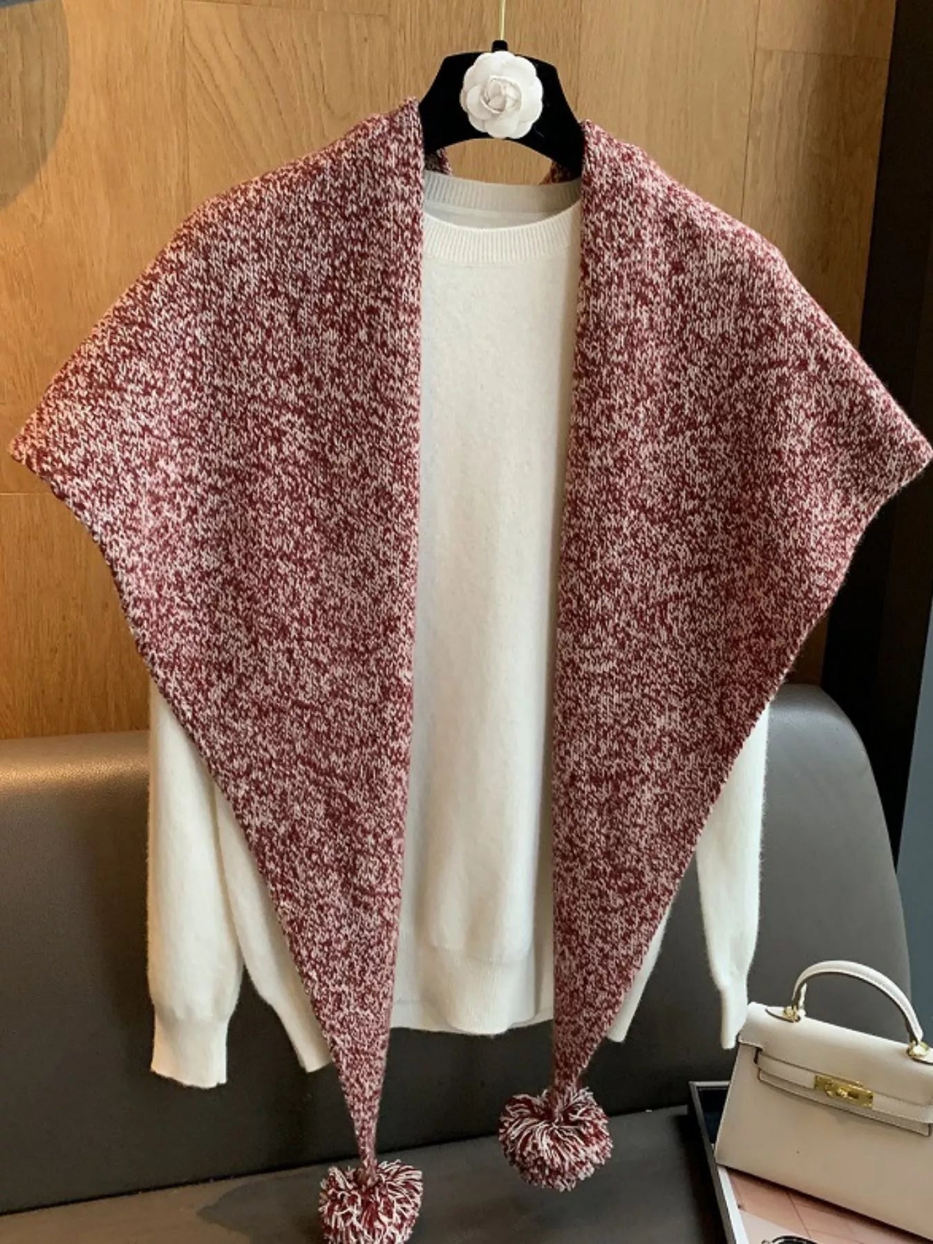 100% Wool Pom-Pom Knitted Scarf