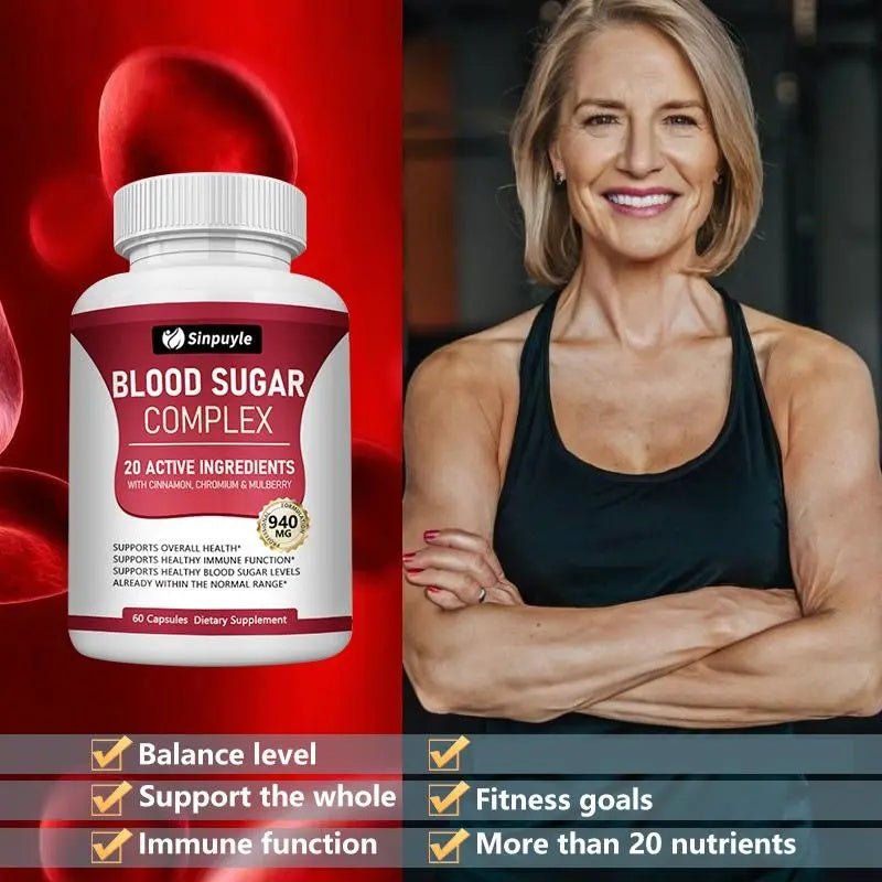 Blood Sugar Complex With Cinnamon, Chromium And Mulberry - 20 Active Ingredients, 60 Capsules - Supports Healthy Blood Sugar Levels
