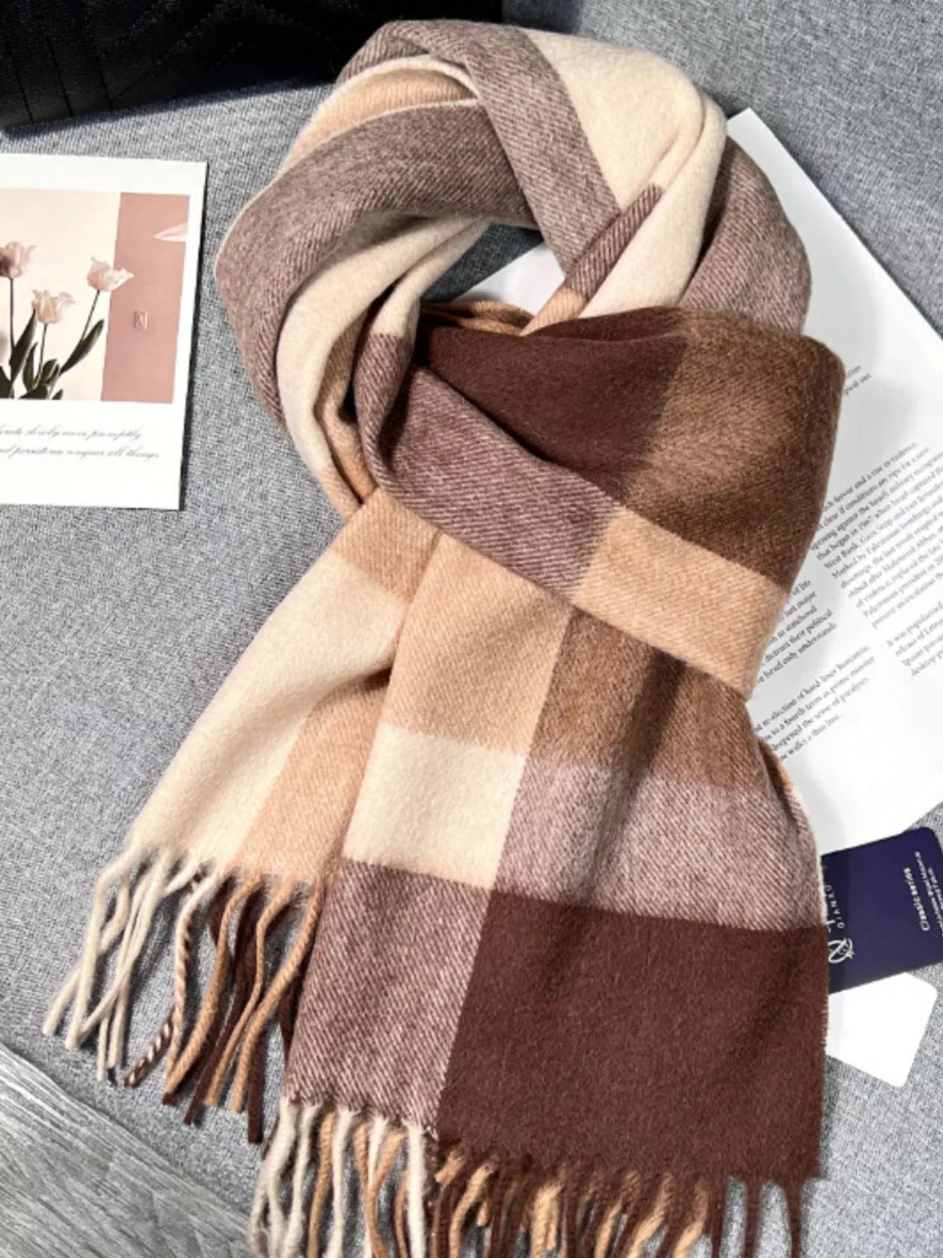 Plaid Scarf with Fringe