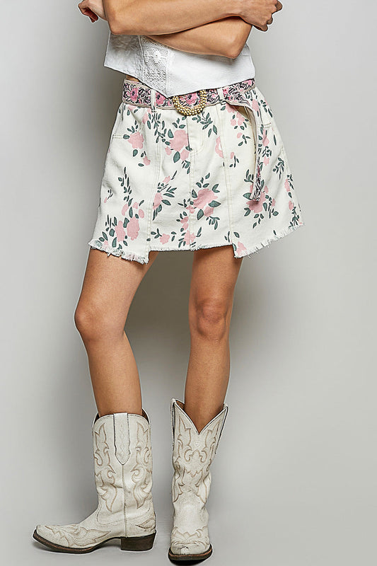 POL Raw Hem Floral Skirt with Pockets