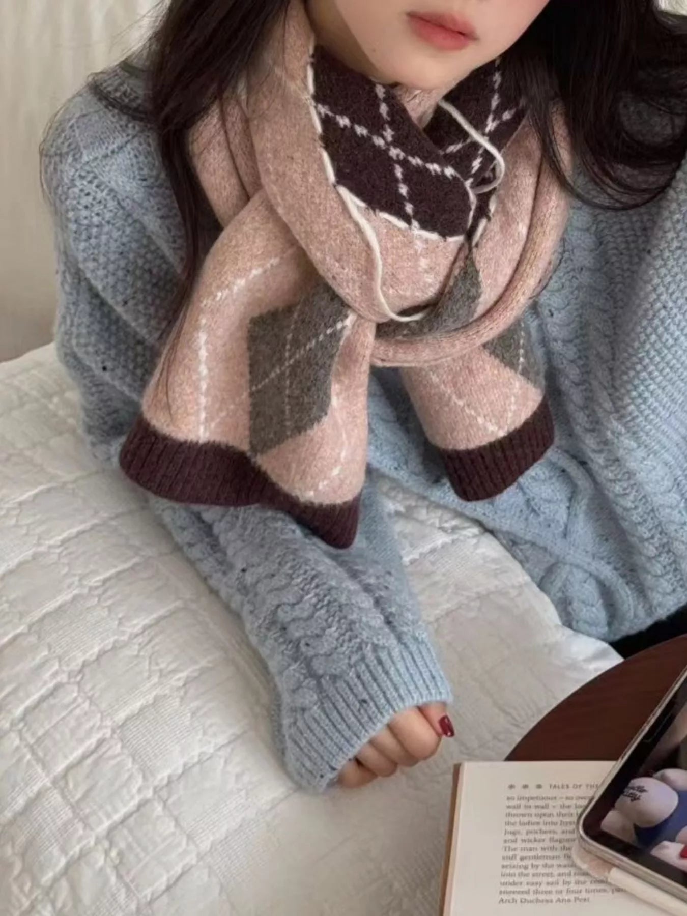 Classic Argyle Knitted Winter Scarf